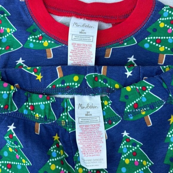 Mini Boden Glow in the Dark Christmas Tree Long John Pajamas 3 - Picture 2 of 9